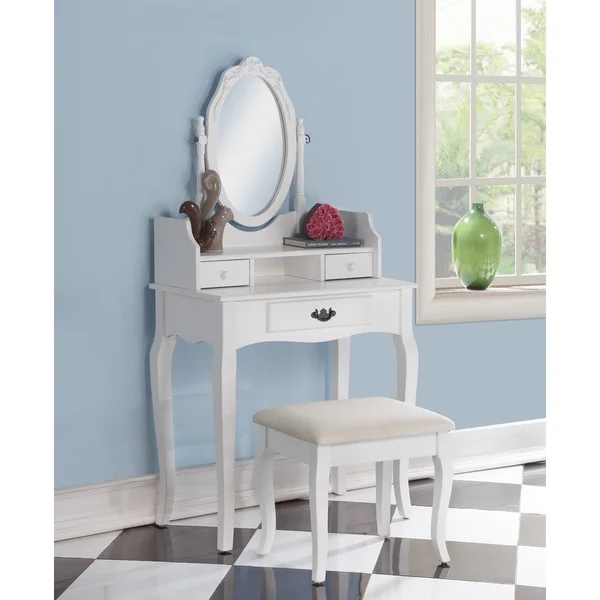 Modern european style custom UK white luxury dressing table set with mirror and drawer and wooden stool