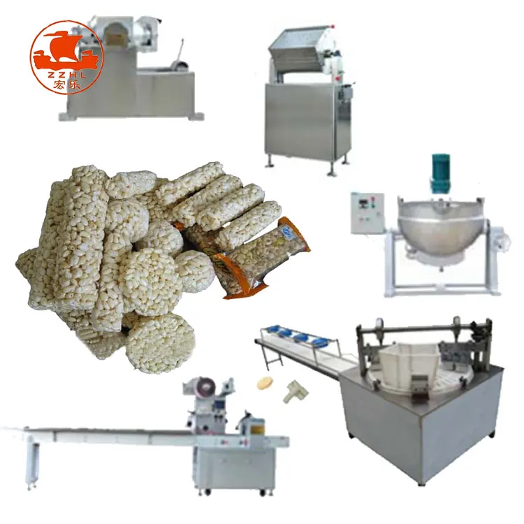 1Automatic Puffed Rice Candy Cake Energy Peanut Sesame Bar Cereal Bar Forming Cutting Processing Rice Cake Ball Production Line supplier