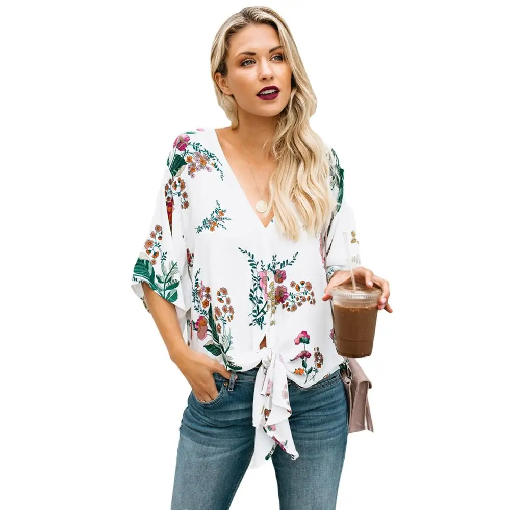 Flowery Print Tie Front Kimono Sleeve Blouses V Neck Top Women Blouse, Black;white;turquoise;navy;coral
Flowery Print Tie Front Kimono Sleeve Blouses V Neck Top Women Blouse, Black;white;turquoise;navy;coral