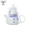 Holiday Ceramic Christmas Snowman Stacking Teapot with Cup