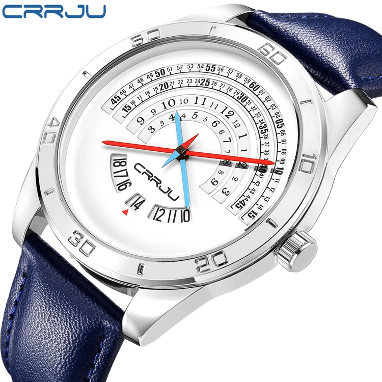 

CRRJU TOP band luxury Sports leather Watches Men's casual quartz calendar Clock Army Military Wrist Watch Relogio Masculino, N/a