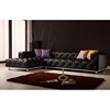 Foshan living room corner sofa tufted black leather sofa