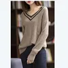 2019 Hot sale Korean Cute Ladies cashmere sweater Autumn Winter Knitted Women V-neck Sweater