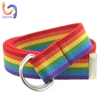 OEM custom logo rainbow color color double d ring strap webbing casual wild decorative canvas belt