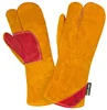 Abalone Style 3 Fingers Warm Fur Lined Yellow Cow Split Leather Welding Work Gloves