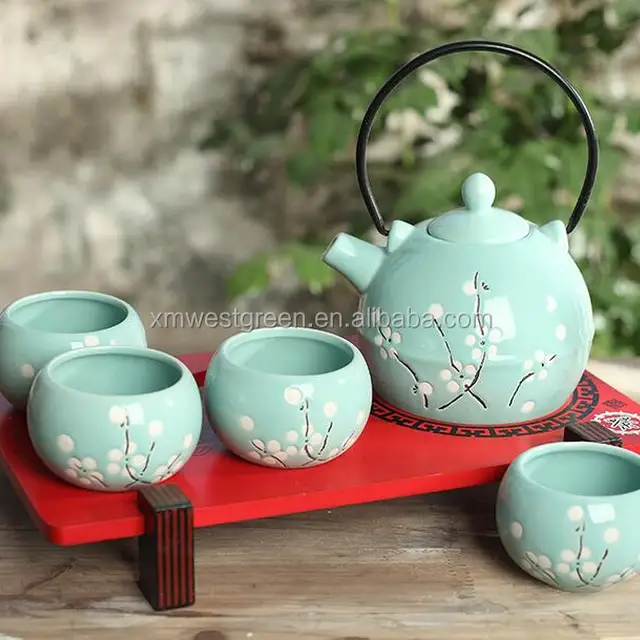 cts-018 japanese design sky blue cherry blossom sakura tea pot