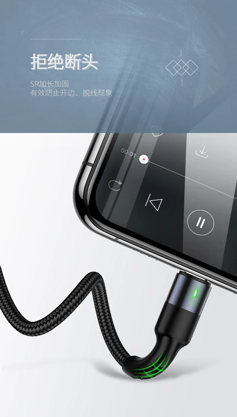 USAMS U26 3 in 1 USB Cable 1.2m Braided Fast Charging Cable for iPhone x for Samsung Galaxy s10 for Huawei - ANKUX.COM