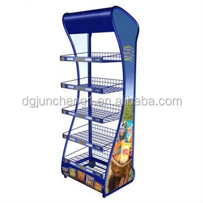POP metal stand display,metal stand with wire baskets,Factory Custom double side hanging display metal stand/peg hook counter