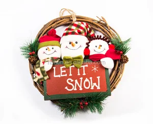 rattan pendant gift snowman wood funny christmas wreath