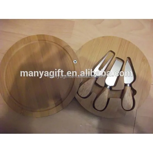 cheeseboard with 3 piece integrated knife & tool set gift