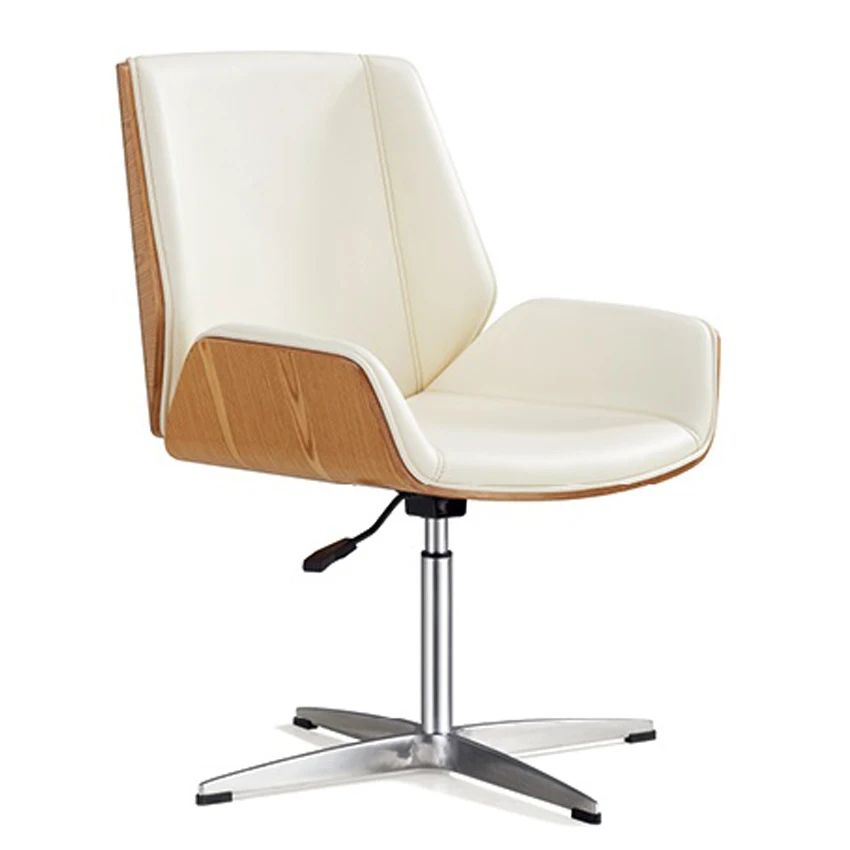 Современный фиксированный большой белый кожаное кресло для посетителей поворотный офисный стул без колес