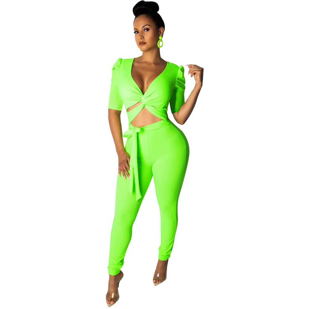Two Piece Set Women Tie Bandage Neon Crop Top Pencil Pants Leggings Set Bodycon Slim Suit Ladies Tracksuits Y11689
Two Piece Set Women Tie Bandage Neon Crop Top Pencil Pants Leggings Set Bodycon Slim Suit Ladies Tracksuits Y11689