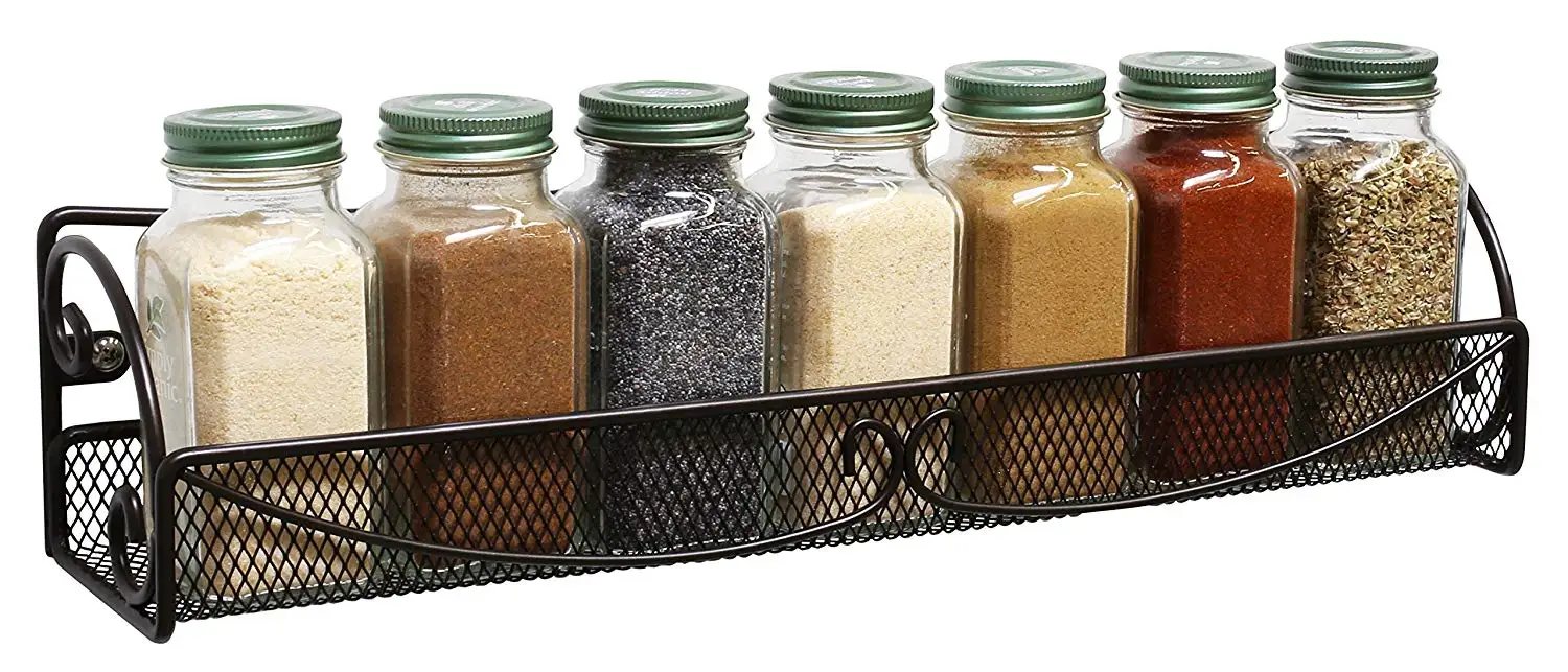 Limited-time discount 2 Pack Wall Mount Single Tier Mesh iron black Spice Rack