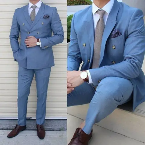 Men's Double-breasted Blue Suits Formal Tuxedos Prom Business Slim Suits, Sky blue
Men's Double-breasted Blue Suits Formal Tuxedos Prom Business Slim Suits, Sky blue