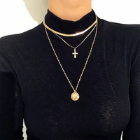 

cross Pendant gold plated Jewelry Women's layered chain Gold Necklace G80868
