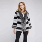 Women Chinchilla Jacket Rex Rabbit Coat with Fox Fur Trim