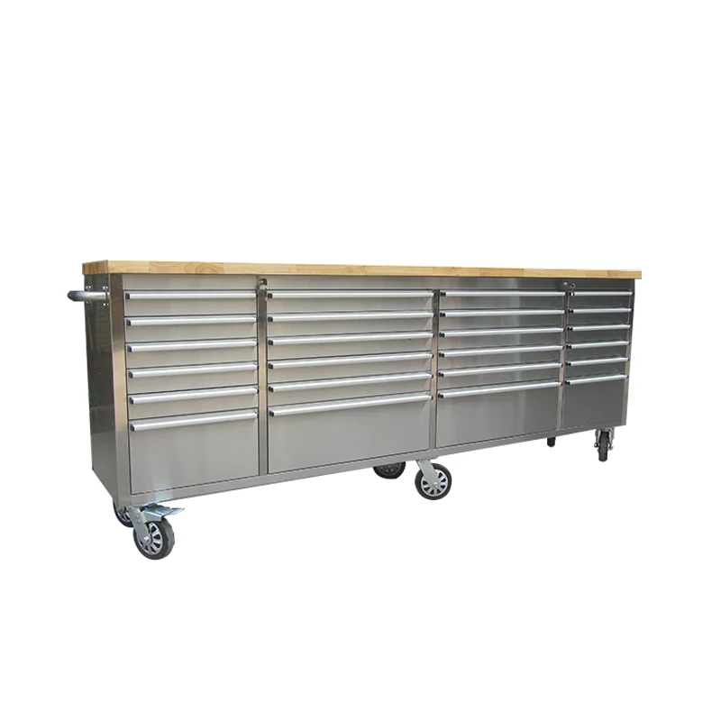Stainless Steel Rubber Wood Top Workbench Working Bench With 24