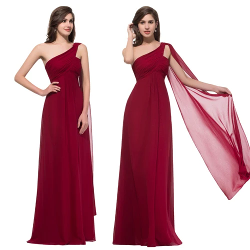 Special Formal Occasion 2015 Dark Red Prom dress Long One Shoulder Chiffon Birthday Graduation Maxi Summer Party dresses 008909