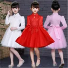 YSMARKET Cheongsam Children Red White Pink Princess Evening Dress Kids Lace Wedding Birthday New Year Ball Gown Dress For Girls