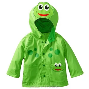 trendy baby kids custom raincoat green cute frog rain coat for