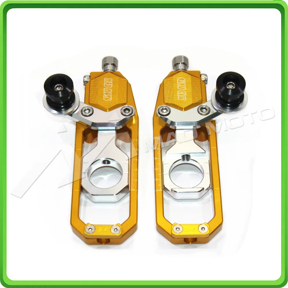 Motorcycle Chain Tensioner Adjuster with paddock bobbins kit for Suzuki GSXR1000 GSXR 1000 GSX-R1000 2007 2008 07 08 Gold&Silver (1)