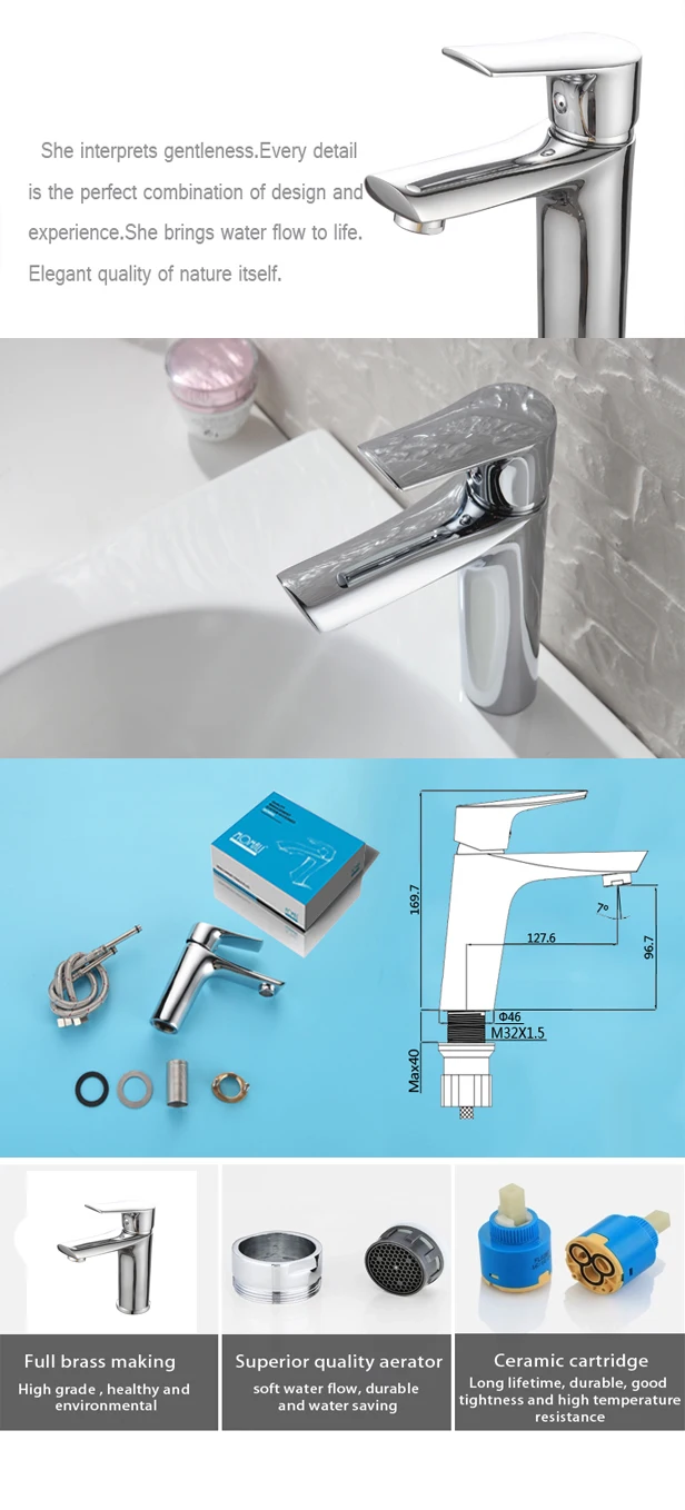 Bathroom Accessories Zinc Alloy Handle Brass Mixer Tap Basin Faucet