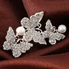 Fashion Jewelry Silver Rhinestone Diamond Three Butterfly Brooch Pin With Pearl For Suit Clothing