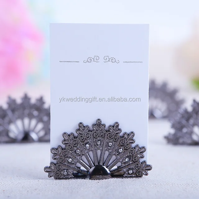 new wedding favors antiqued fan place card holder resin peacock