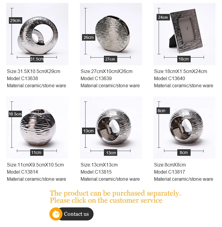 Modern gift silver plating china ceramic home decoration pieces luxury home decor vases