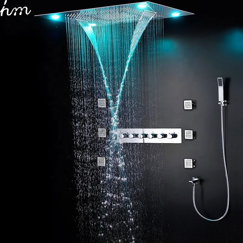 Luxury Shower Set Embedded Ceiling Led Rain Shower Head Sets Multi Function Remote Control Led Color Change Mist Shower Head Buy Ceiling Mounted