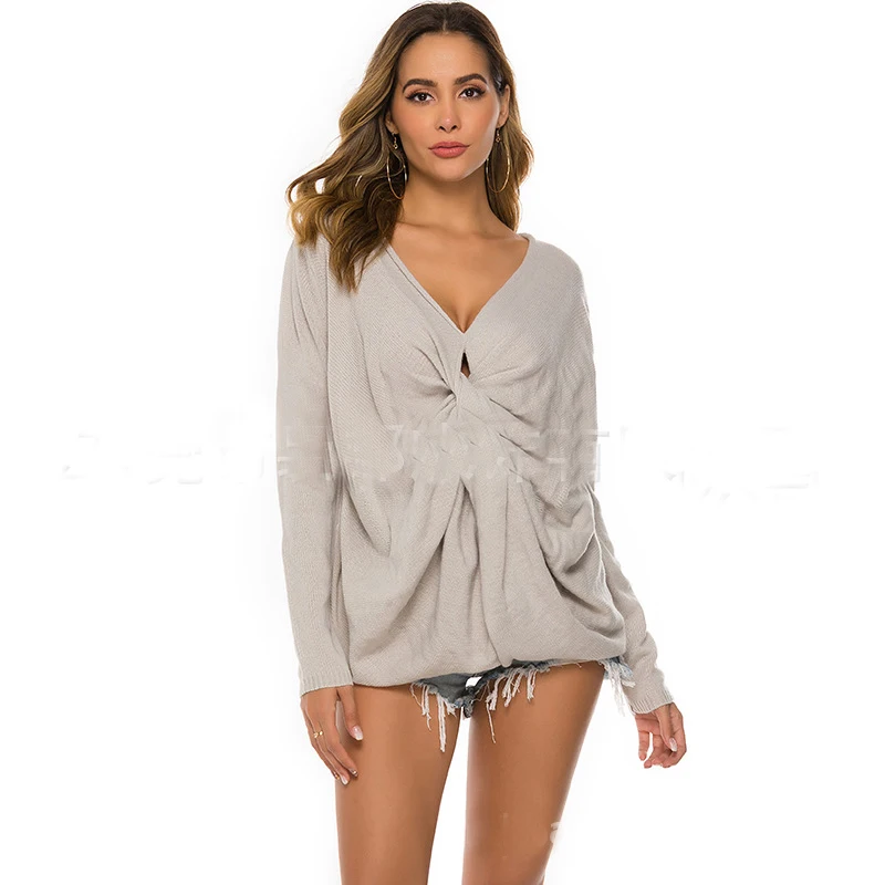 wholesale long sleeve Irregular front knotted solid sweater female autumn and winter v-neck large size woolen blouse
wholesale long sleeve Irregular front knotted solid sweater female autumn and winter v-neck large size woolen blouse