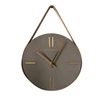 Natural look Decorative concrete wall clock wholesale with genuine leather hanging