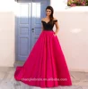 2018 high quality off shoulder stain black and red prom ball gown dresses zipper back design evening dress gowns