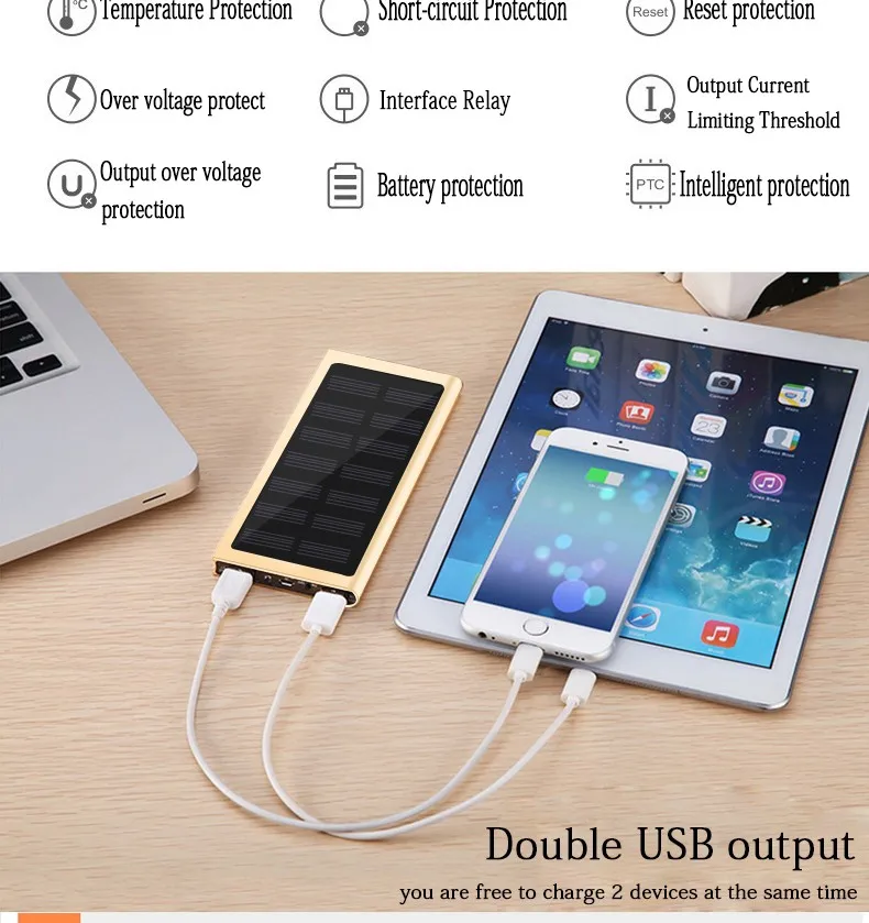 CE RoHS FCC certificated portable 10000mah solar charger powerbank solar powered power bank for smartphones - ANKUX.COM