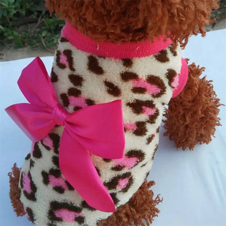 Pink color Pet Dog Puppy Cat Winter Leopard Clothes Cute T-Shirt Soft Warm Coat hot selling