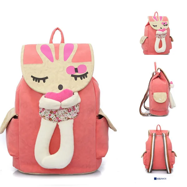 Hot Selling Girl Cute Canvas Cartoon Rabbit Backpack School Bag Travel Rucksack Outdoor Teenagers Casual Travel Bags Schoolbag