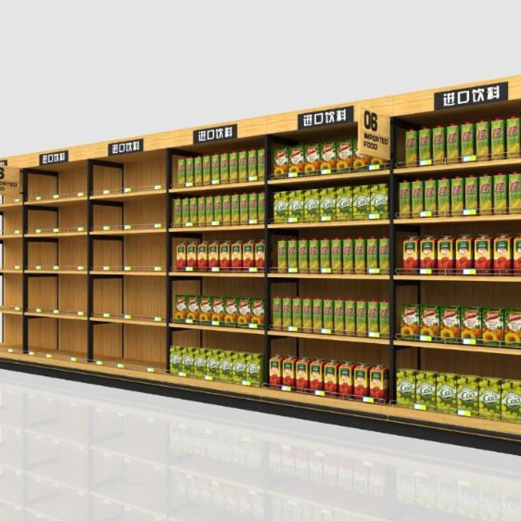 customized gondola wood shelving used for mall