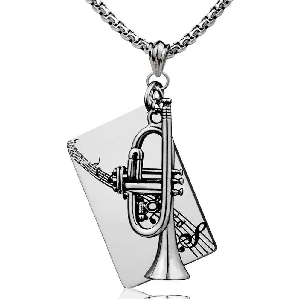 Creative musical instrument music character pendant necklace stainless steel trumpet pendant, Silver;gold
Creative musical instrument music character pendant necklace stainless steel trumpet pendant, Silver;gold