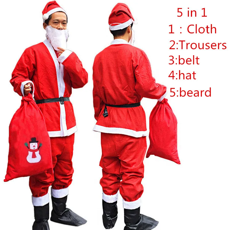בד לא ארוג סנטה קלאוס סנטה חליפות חג המולד עבור גברים 5 ב 1 בד חג המולד