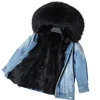 2019 Winter Coat Fashion Women Fur Parka Women Real Fox Fur Lined Denim Jacket fur cloth