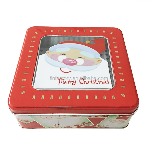 square metal christmas gift tin boxes with pvc window