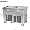 New Commercial SCHIGER Square Double Pan 500mm Work Individually Thai Fried Rolled Ice Cream Roll Machine on Wheels