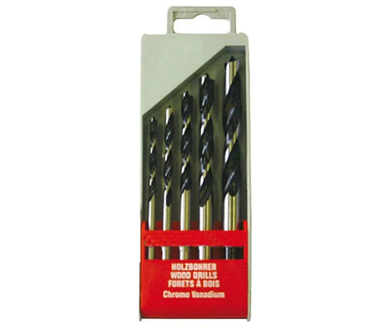 5Pcs Rolled Wood Brad Point Drill Bit Set for Wood Precision Drilling in Plastic Case