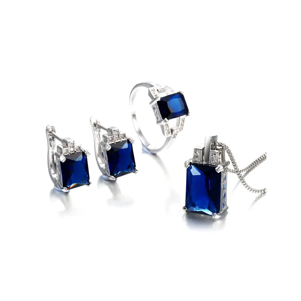 Bridal jewelry set Square zircon earring ring necklace set Hainon Wholesale, Blue/red/green
Bridal jewelry set Square zircon earring ring necklace set Hainon Wholesale, Blue/red/green