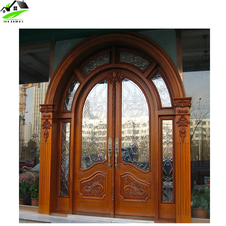 Front Hand Carved Luxury Wooden Exterior Double Main Door Wood