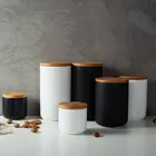 Simple Design Coffee Tea Canister With Bamboo Lid Ceramic Jar For Storage Food