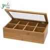 8 Compartments Bamboo Tea pack Box with Clear Lid and removable dividers