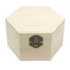 Plain Unfinished Box/Hexagon Unpainted Wooden Jewelry Box DIY Storage Chest Treasure Toy Case