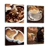 Coffee Cup Painting Printed Canvas 4 Panels Coffee Beans Poster Pictures for Bar Decoration