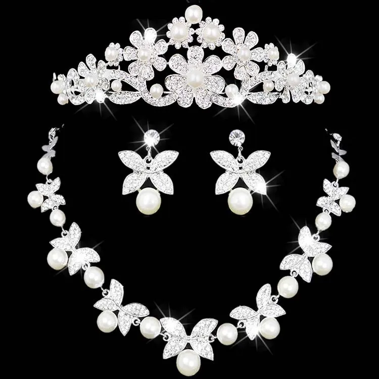 2017 New bridal jewelry crown necklace and earring set tiara rhinestone wedding accessories bridal crystal jewelry sets (3)